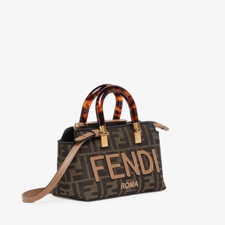 Affordable HOT Mini Bag Brown By Fendi ROMA Boston Fabric Motif Way Logo The FF In 0819
